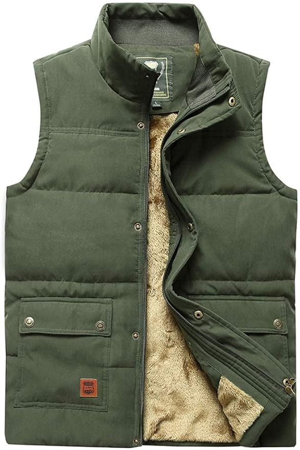Vcansion Men's Outdoor Stand Collar Fleece Jacket Vest Casual Padded Vest Coats | Amazon (US)