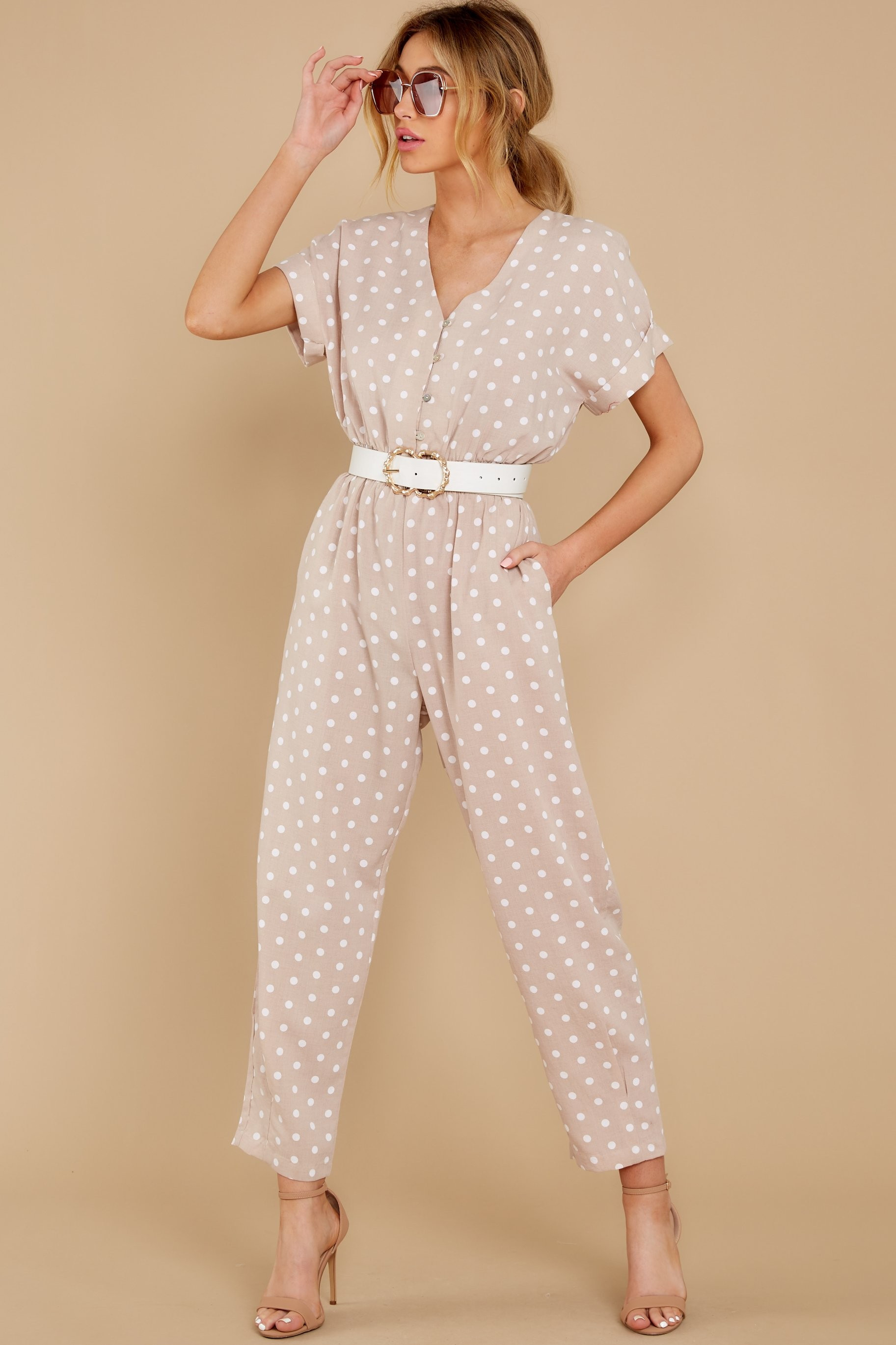 Something Special Taupe Polka Dot Jumpsuit | Red Dress 