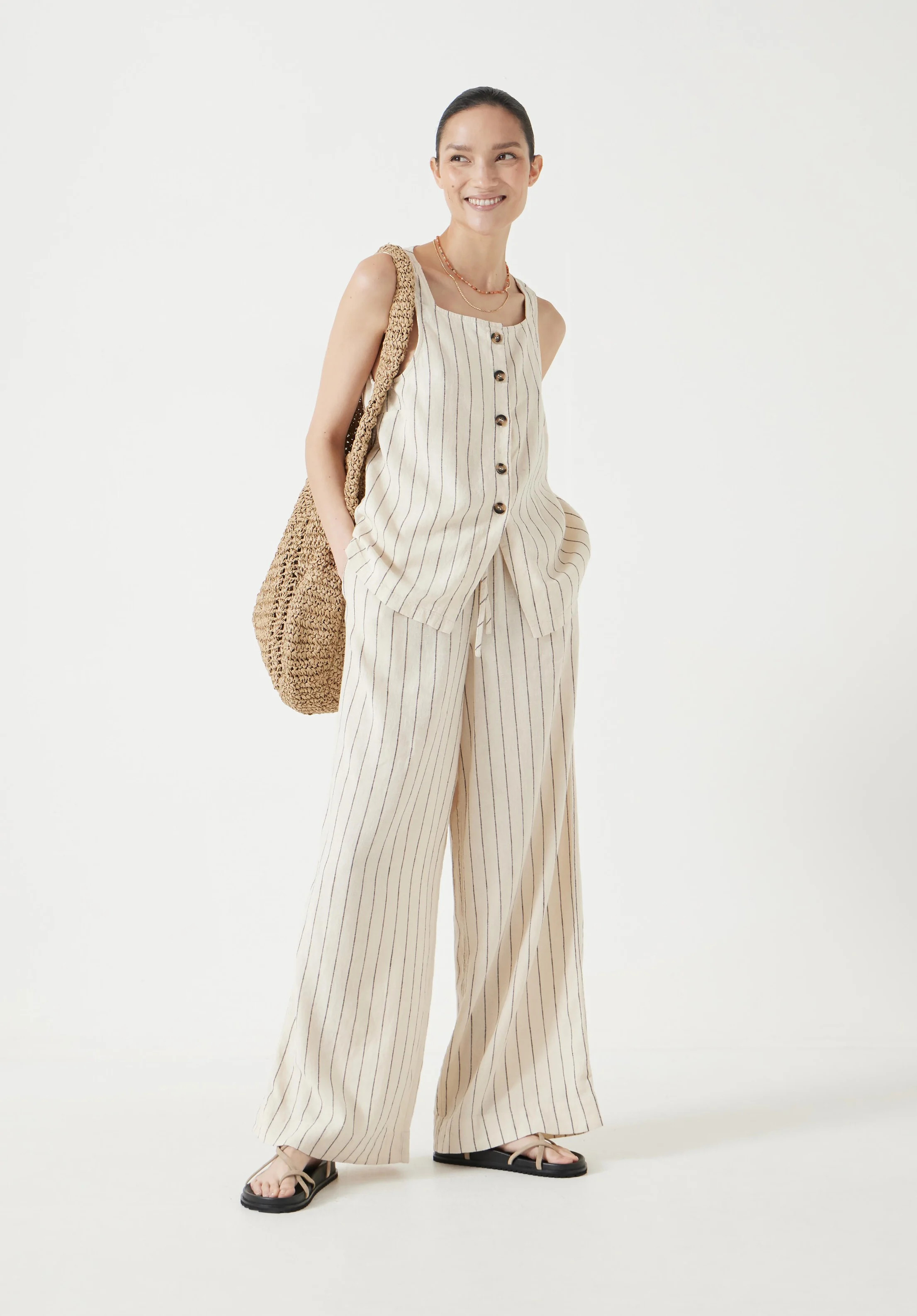 Phoebe Linen Blend Stripe Waistcoat | Hush UK