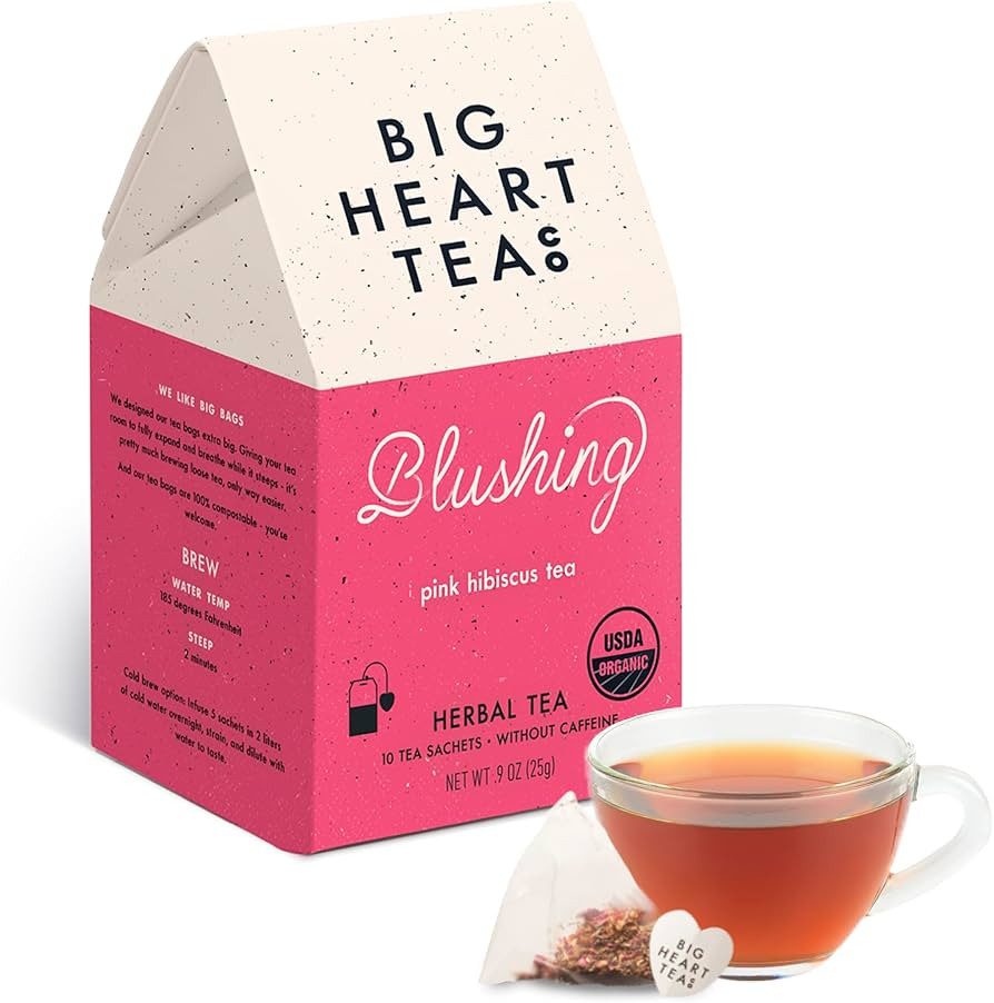 Big Heart Tea Co. Tea Bags - Blushing Pink Hibiscus - Certified Organic, Naturally Sweet Ayurvedi... | Amazon (US)