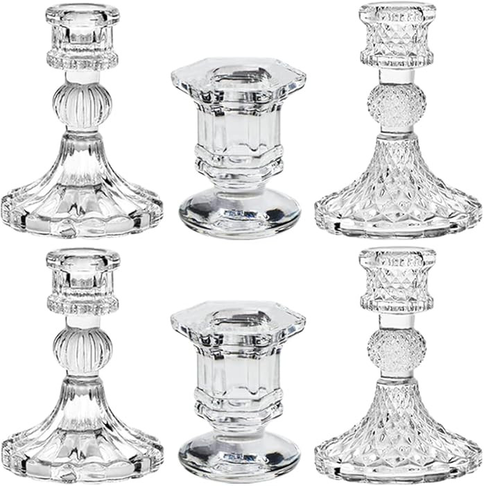 Glass Candlestick Holders Set of 6, Taper Candle Holder for Wedding Festival Christmas Party Vale... | Amazon (US)