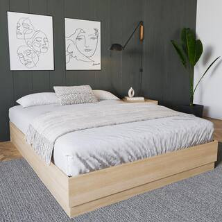 Milano Beige Oak Frame Queen Size Platform Bed | The Home Depot