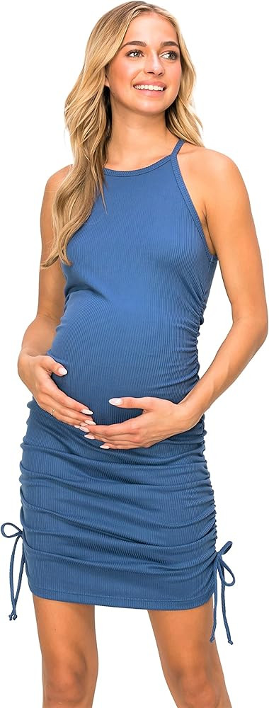 My Bump Women's Knit ribbed Sleeveless Maternity Dress with Side Ruched and Strings(Made in USA) | Amazon (US)