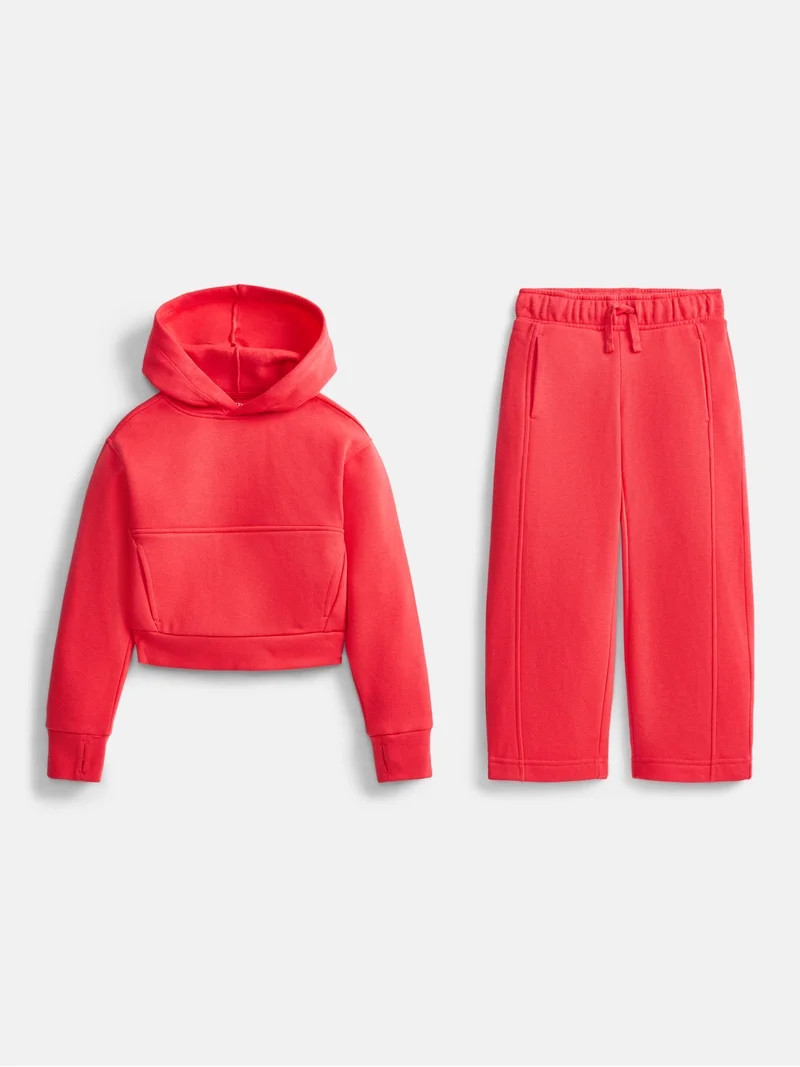 Athletic Works Girls Fleece Sweatshirt and Barrel Leg Pants, 2 Piece, Sizes 4-18 & Plus | Walmart (US)