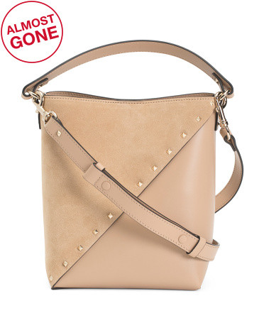 Made In Italy Leather Studded Wispy Bucket Bag With Strap | TJ Maxx