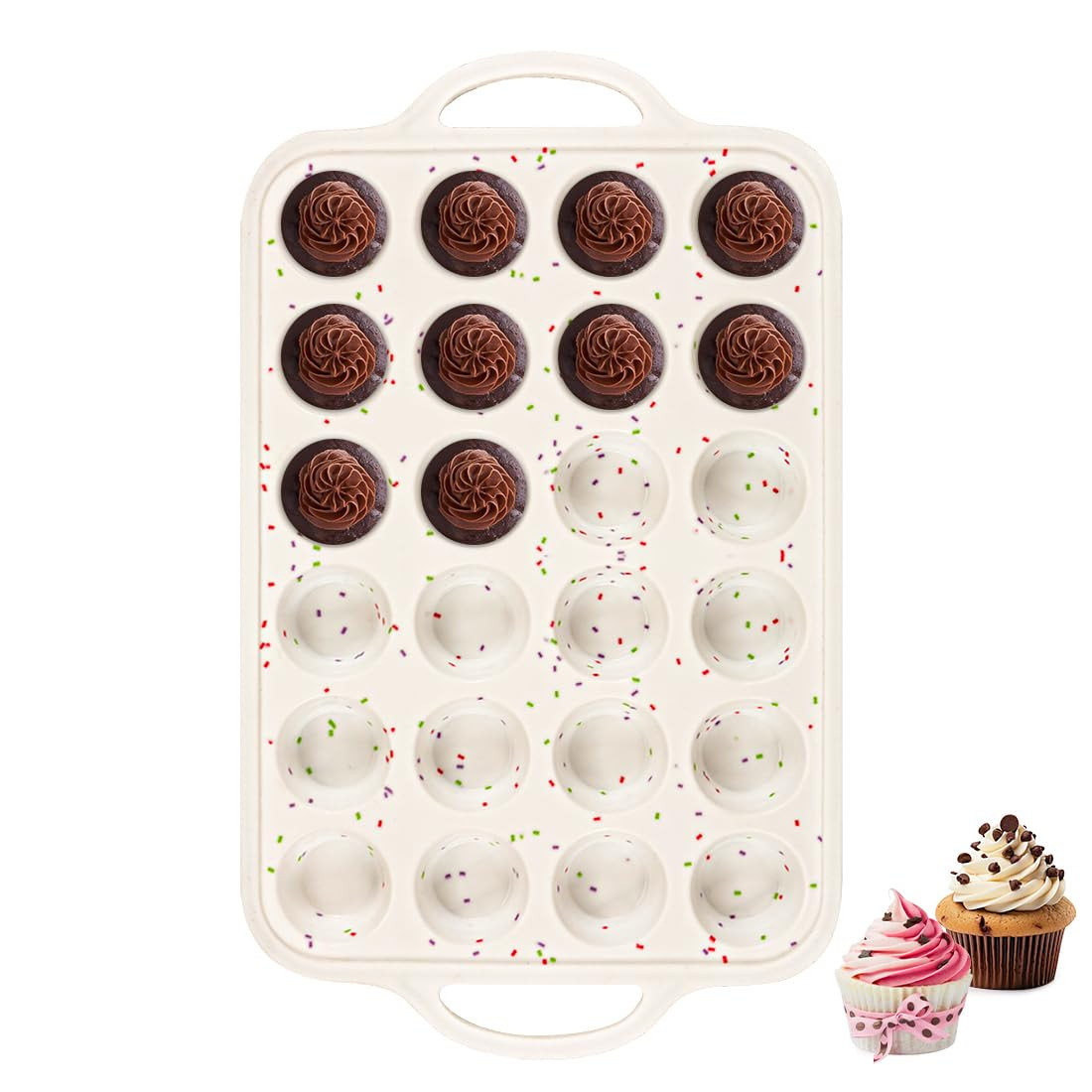 Silicone Mini Muffin Pan With Metal Reinforced Frame - 24 Cups Durable Silicone Cupcake Pan for M... | Amazon (US)
