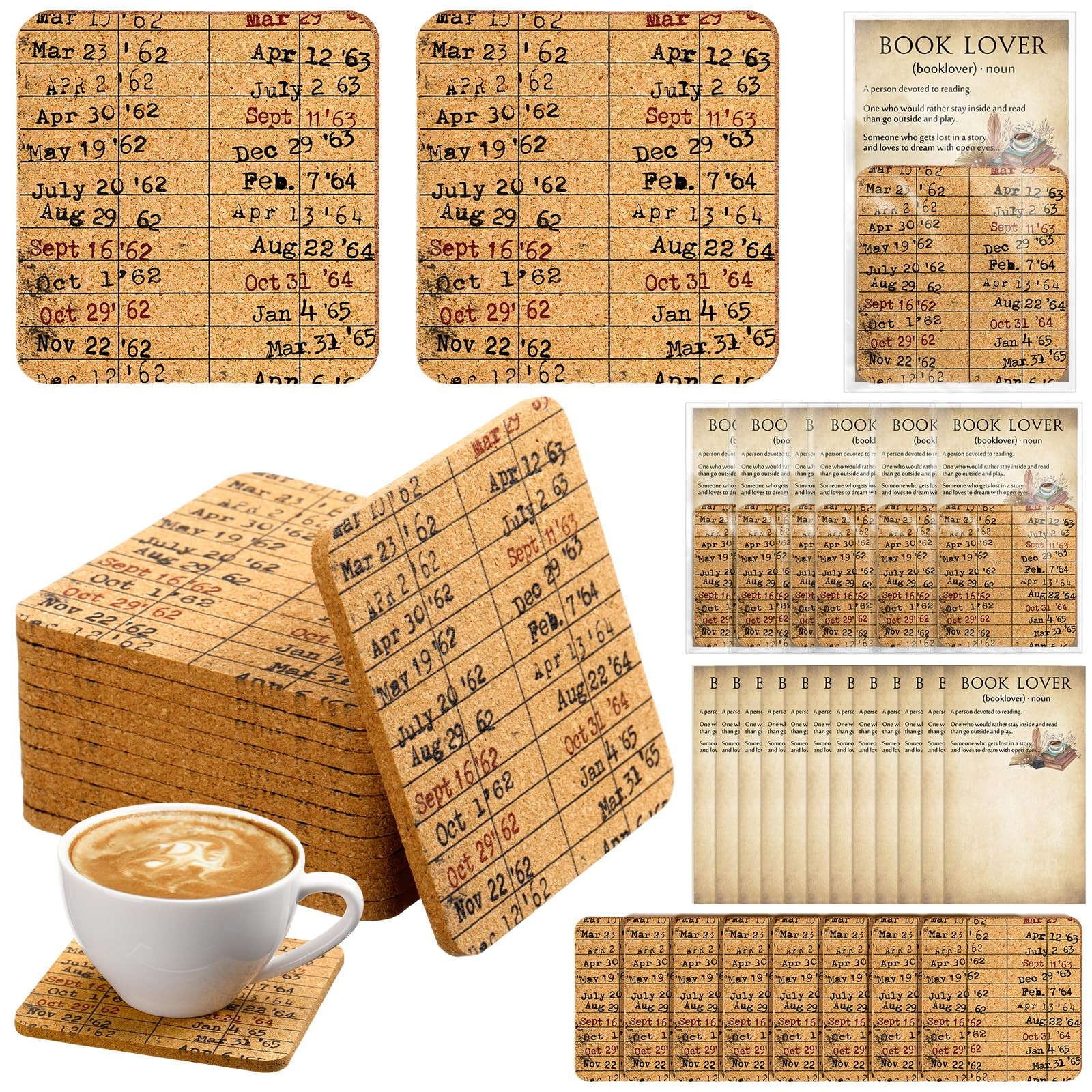 Hushee 24 Sets Book Lovers Gifts Library Due Date Coaster Library Vintage Coasters with Cards Boo... | Amazon (US)