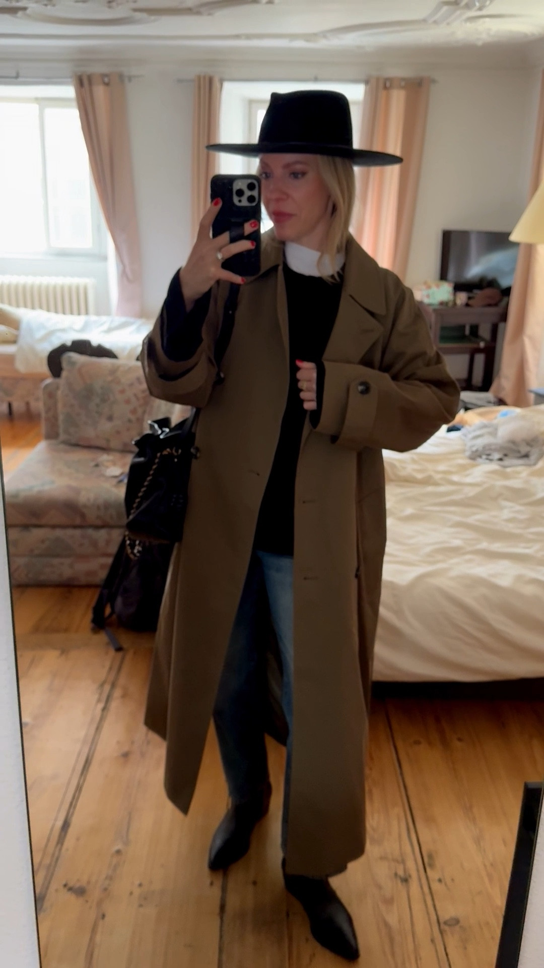 Spring travel look, olive green trench coat, @Zara cropped straight leg jeans, Loewe Flamenco pouch handbag, European vacation 

#LTKdayinmylife #LTKTravel #LTKootd