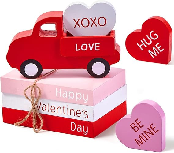 AKEROCK Valentines Day Decorations, Valentines Day Decor - Wooden Valentine Sign & Red Truck & 3 ... | Amazon (US)