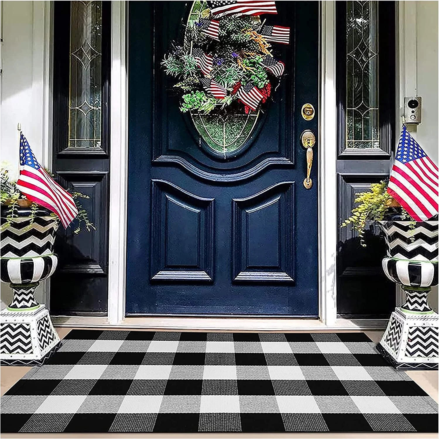 iOhouze Buffalo Plaid Outdoor Rugs Black and White 2.3'x3.6' Area Rug, Cotton Hand-Woven Washable... | Walmart (US)