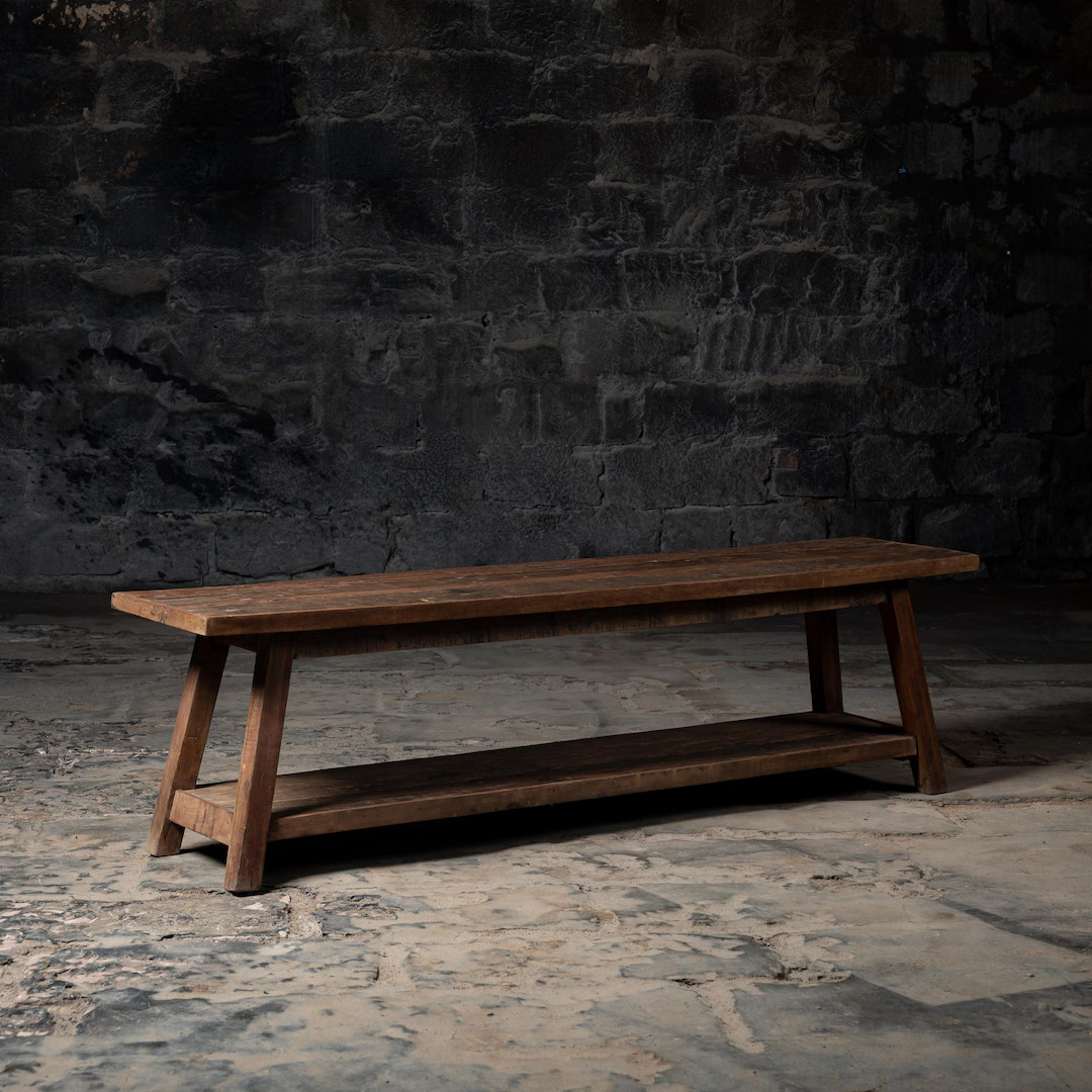 Vintage Reclaimed Wooden Bench With Shelf | Handcrafted From Old Sleeper/barn Wood | Natural Fini... | Etsy (US)