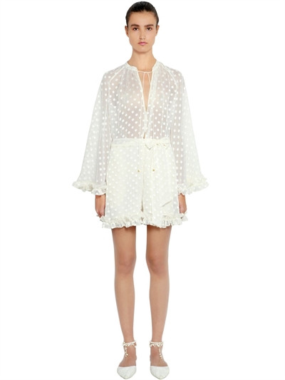 ZIMMERMANN, Ruffled polka dot chiffon romper, Ivory, Luisaviaroma | Luisaviaroma