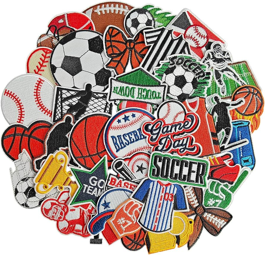 36Pcs Sports Iron on Patches, Embroidered Football Baseball Soccer Basketball Patches, Mixed Spor... | Amazon (US)