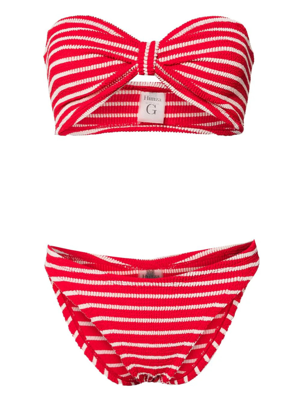 Hunza G - Conjunto de biquíni Jean com listras - mulher - Poliamida/Lycra/poliéster reciclado - Tamanho único - Vermelho | Farfetch (BR)