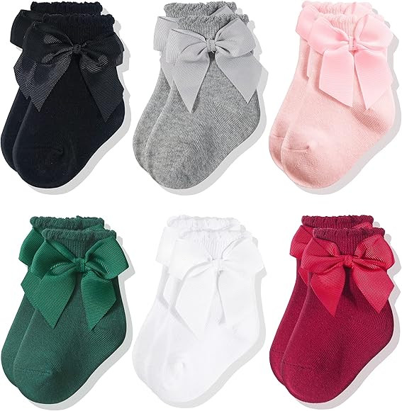 CozyWay Baby Girls Knee High Socks 3/6 Pack Bow Long Stockings Infants Toddlers Ruffled Socks School | Amazon (US)