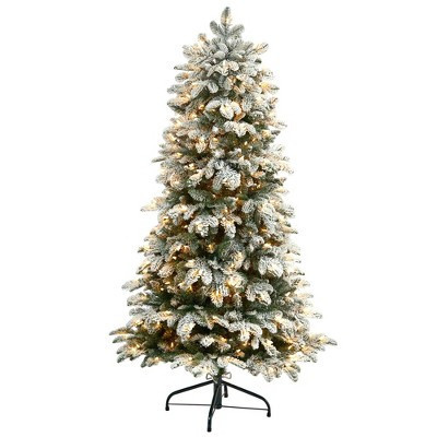 Nearly Natural 5-ft Flocked North Carolina Fir Artificial Christmas Tree with 350 Warm White Lights and 1247 Bendable Branches | Target
