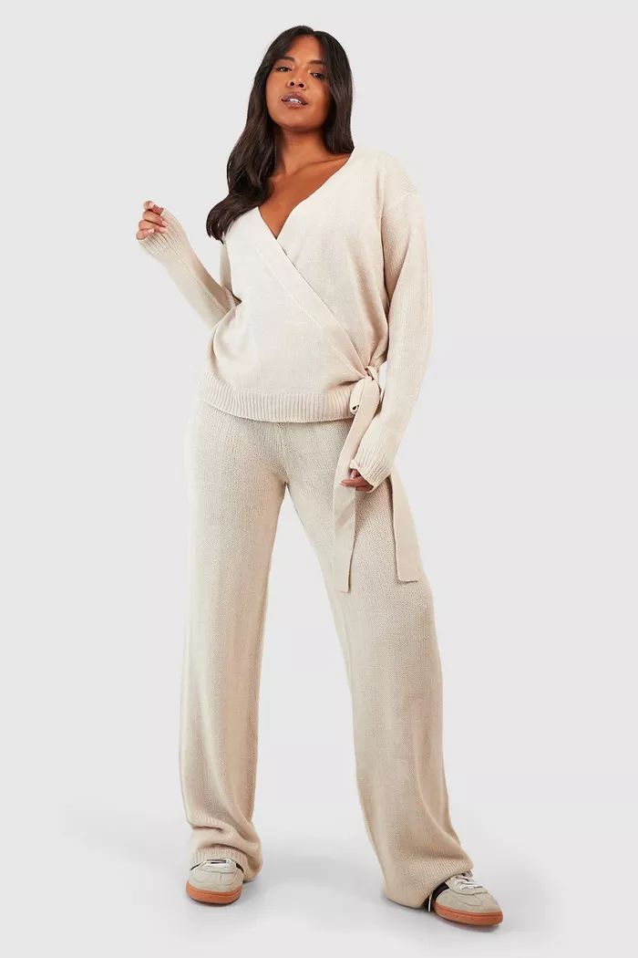 Plus Wrap Tie Side Sweater And Pants Two-Piece | boohoo (US & Canada)