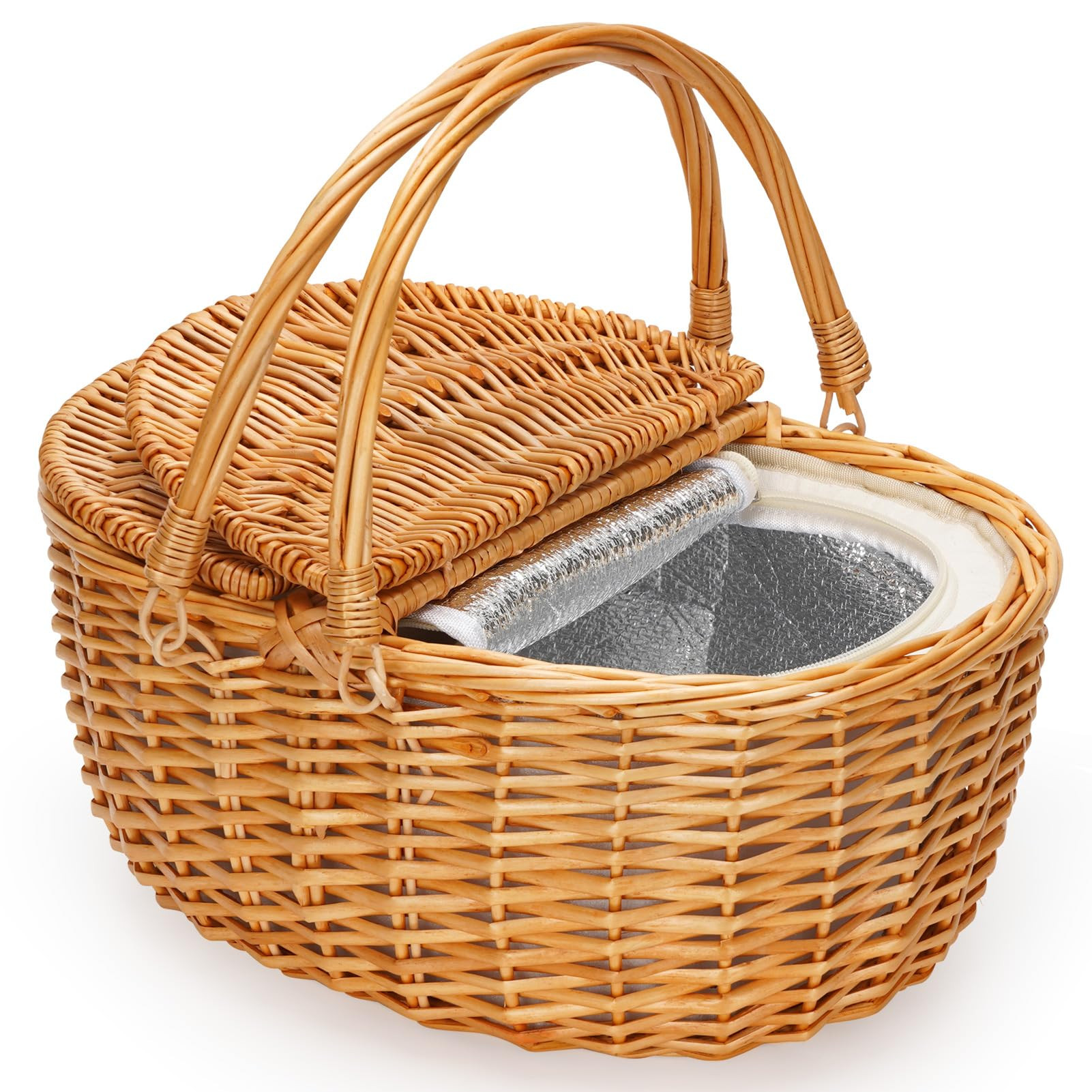 ZORMY Picnic Basket with Insulated Cooler & Lids, Wicker Picnic Basket, Vintage-Style Picnic Hamp... | Amazon (US)