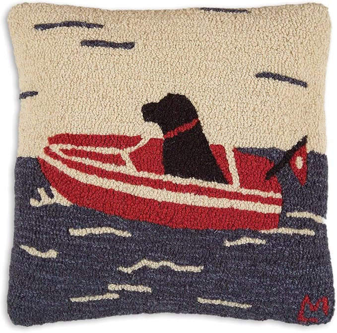 Artist-Designed Seadog Boating Hand-Hooked Wool Decorative Throw Pillow (18 in x 18 in) Dog Pillo... | Amazon (US)