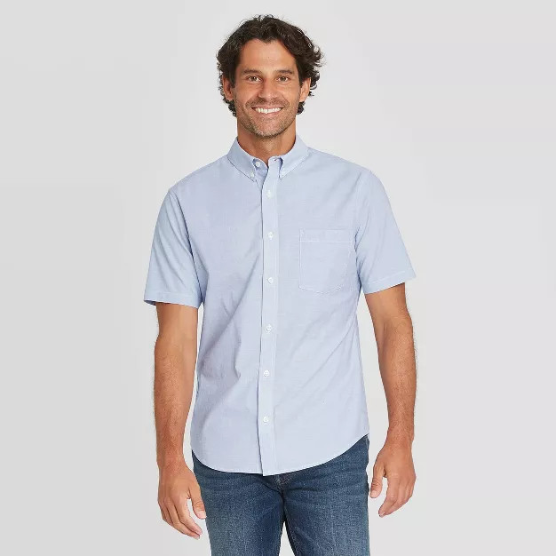Men's Slim Fit Stretch Poplin Short Sleeve Button-Down Shirt - Goodfellow & Co™ | Target