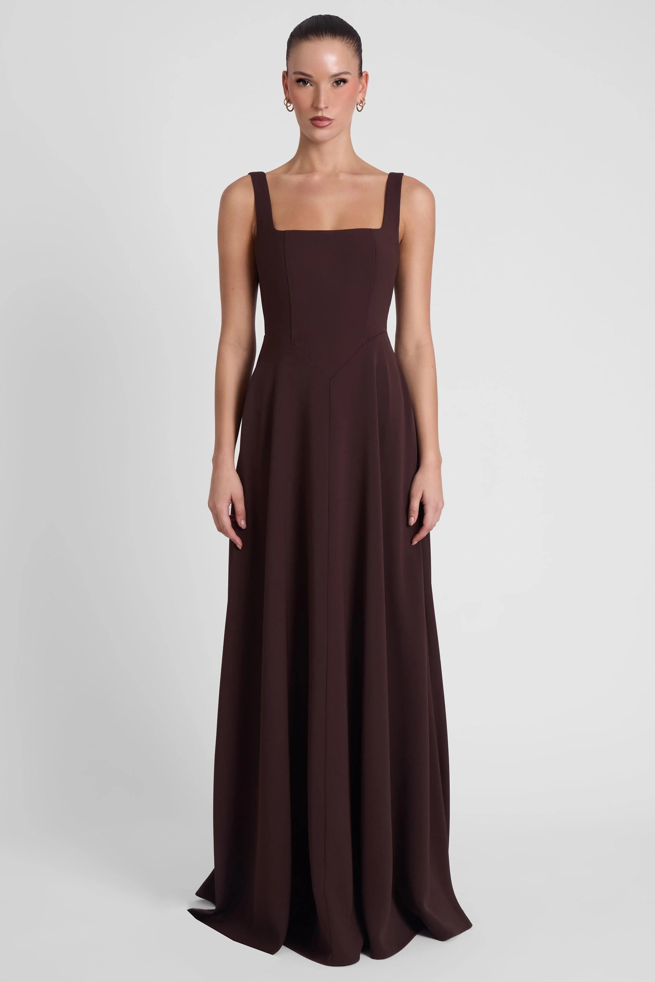 Siren Square Neck Corset Maxi Dress - Chocolate Brown | LEAU (US)