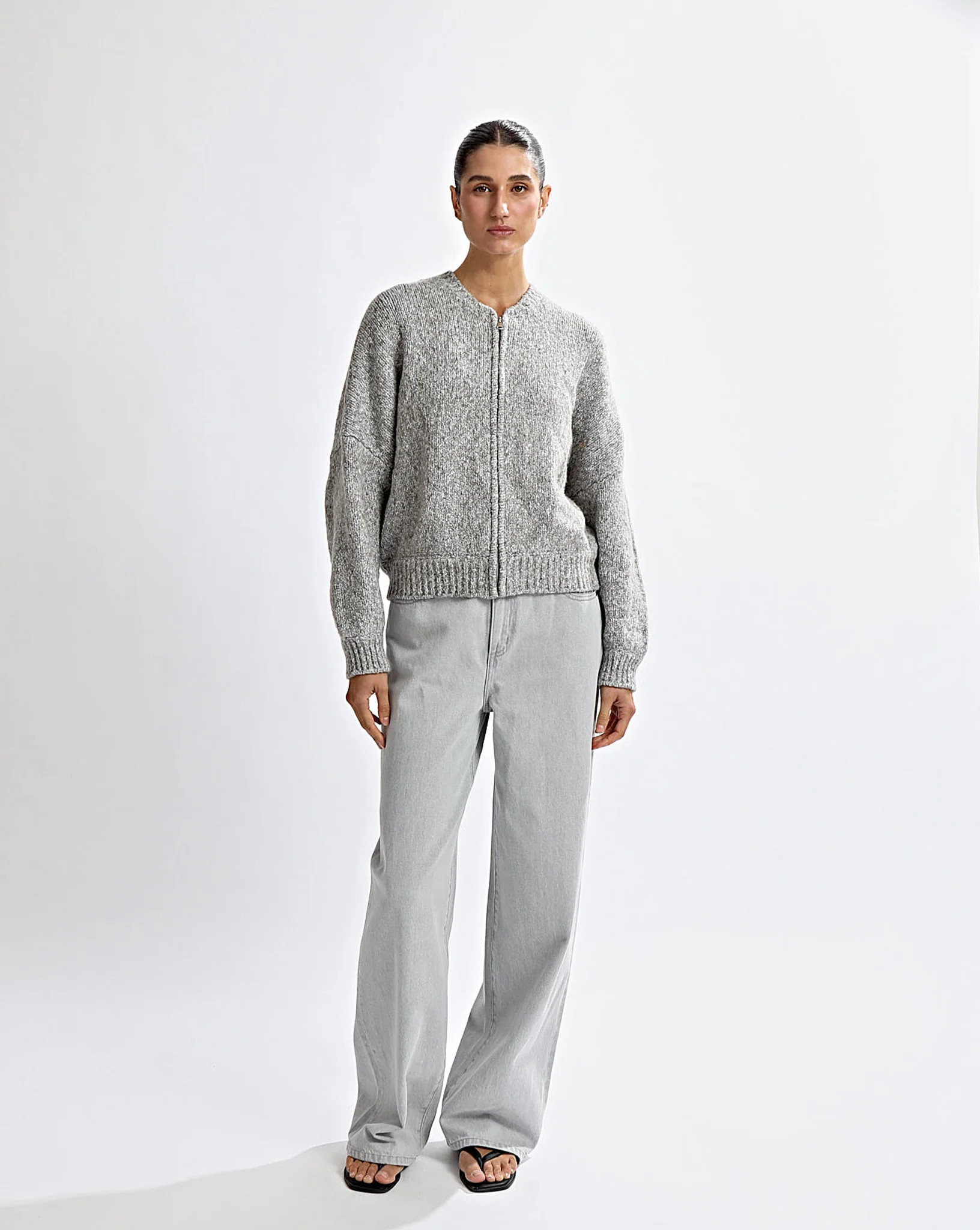 Elliot Knit Zip Jumper Grey Marl | One Mile