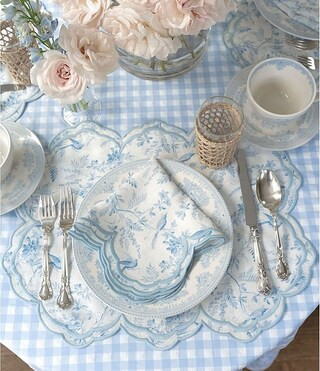 x Born on Fifth Set of 4 Bea Shaped Contrast Embroidery Printed Linen Placemats | Dillards