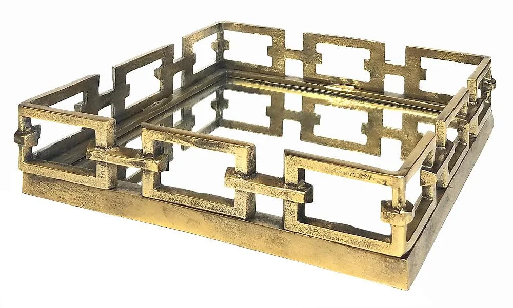 ZUCCOR Antique Finish Greek Brass Square Ottoman Serving Tray with Mirror - 14.5" | Walmart (US)
