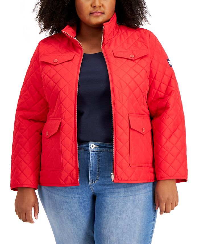 Tommy Hilfiger Plus Size Quilted Logo Patch Jacket & Reviews - Jackets & Blazers - Plus Sizes - M... | Macys (US)