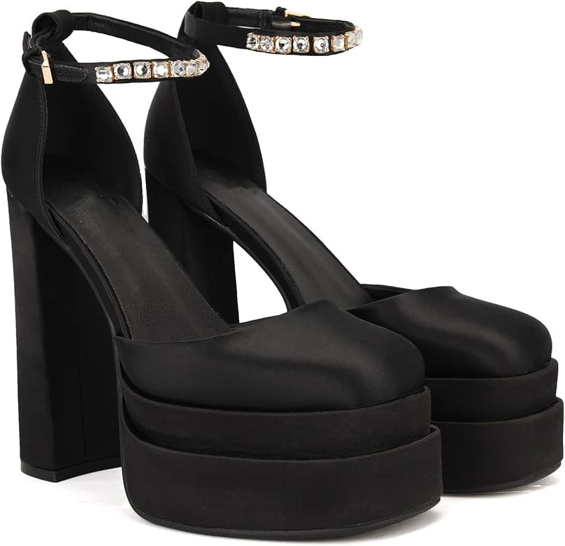 THESHY Womens Platform Chunky High Block Heels Ankle Strap Buckles Wedge Dress Pumps Fashion Shoe... | Amazon (US)