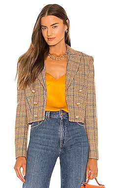 L'AGENCE Inez Cropped Blazer in Khaki Multi Plaid from Revolve.com | Revolve Clothing (Global)