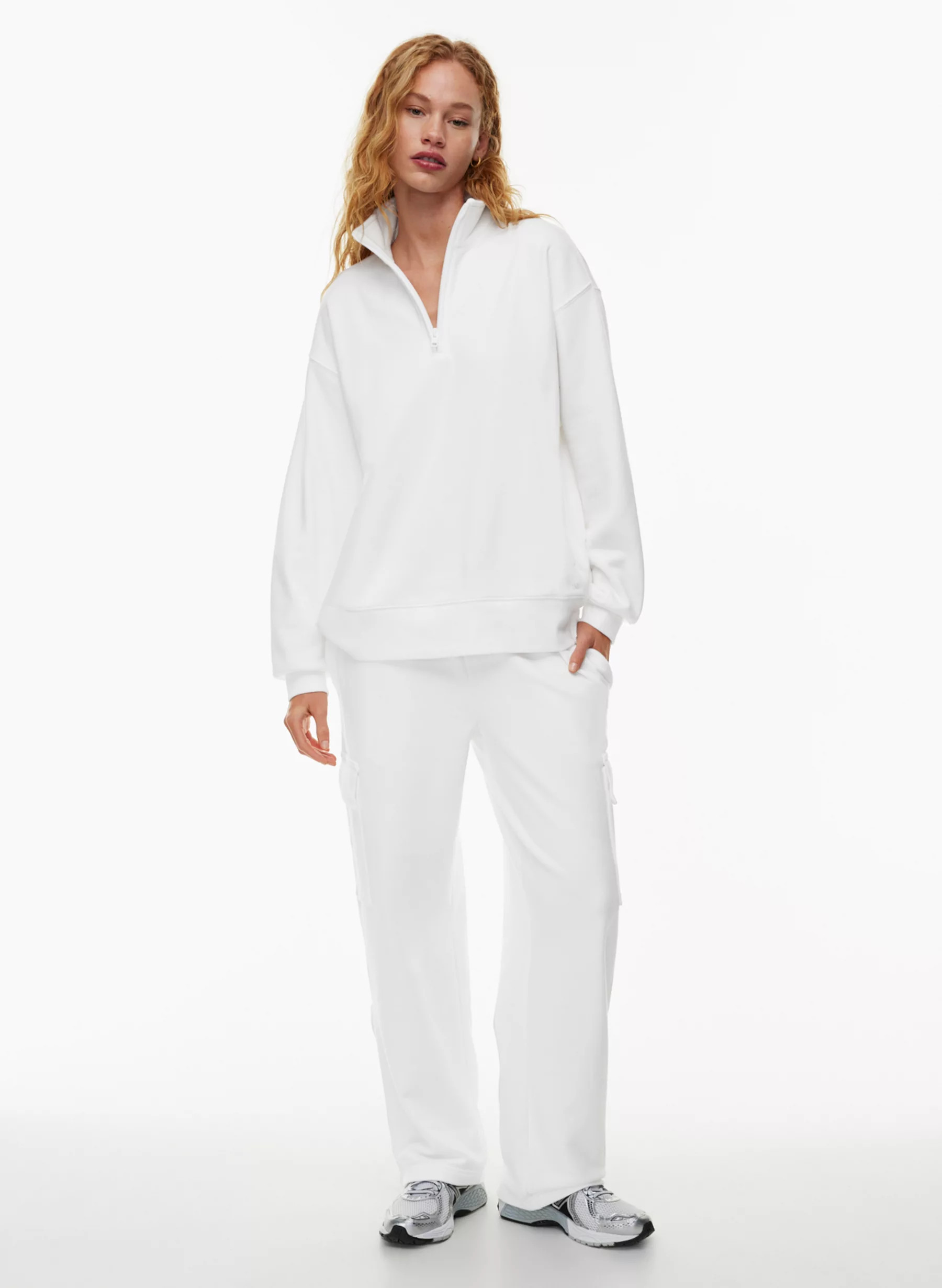 TERRY FLEECE BOYFRIEND 1/4 ZIP SWEATSHIRT | Aritzia