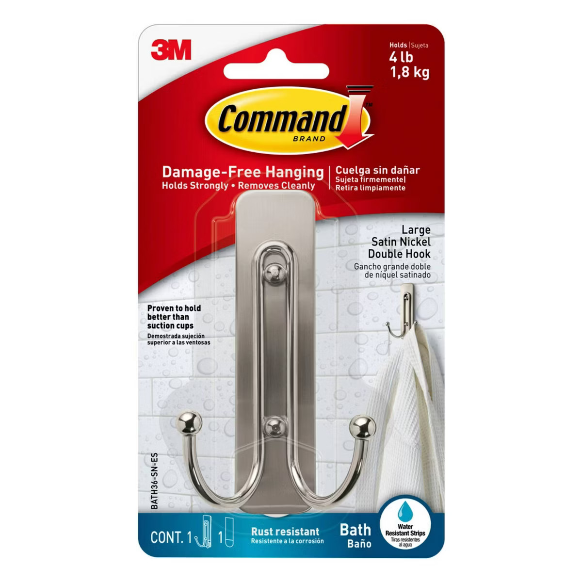 Command Bath Double Wall Hook Metal Satin | Target