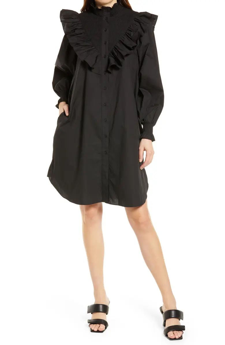 French Connection Rhodes Ruffle Yoke Long Sleeve Cotton Shirtdress | Nordstrom | Nordstrom