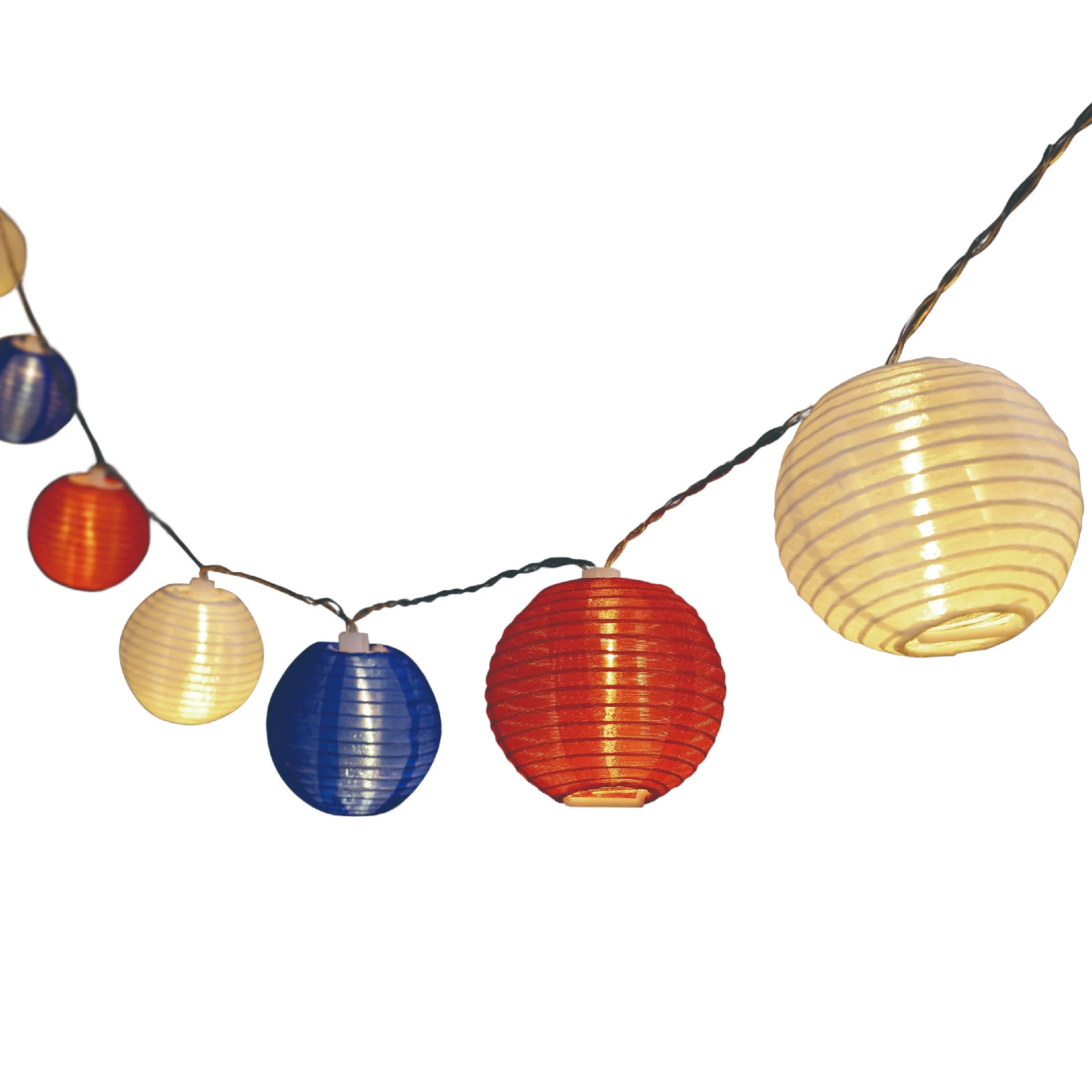 Indoor/Outdoor 10-Count Battery-Operated LED Lantern Lights, Red/Warm White, Blue, 6', Patriotic ... | Walmart (US)