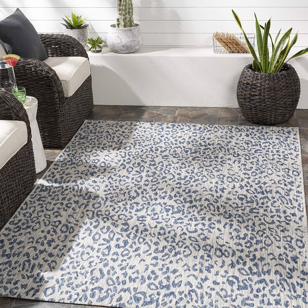 Artistic Weavers Esperanza Leopard Outdoor Area Rug,7'10" x 10'2",Bright Blue/Ivory | Amazon (US)