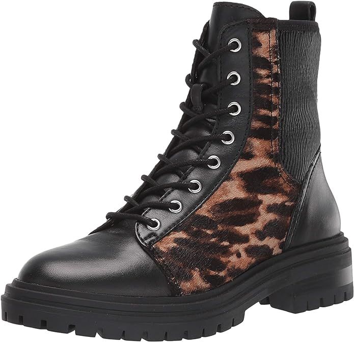 Vince Camuto Bestenda Black Leopard Leather Lace-Up Moto Lug Sole Combat Boot | Amazon (US)