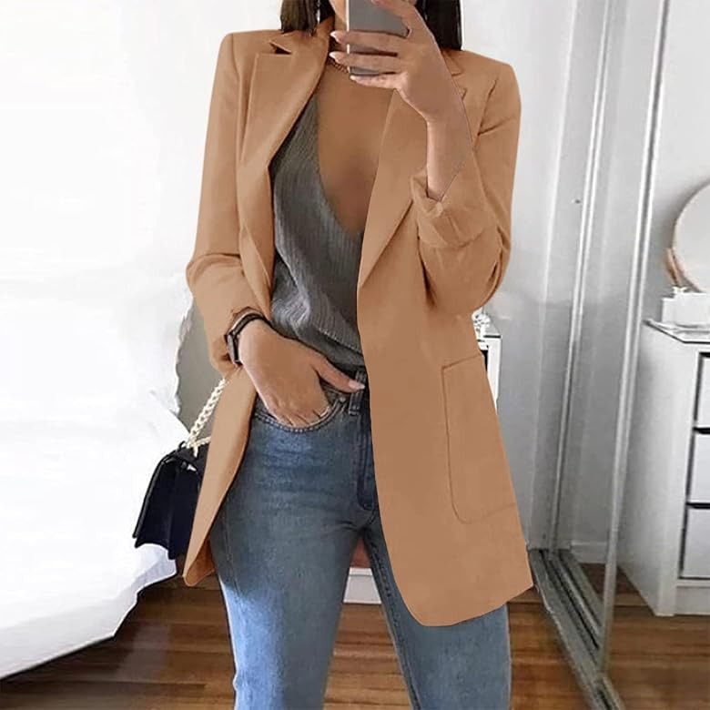 Cnkwei Womens Casual Blazers Open Front Long Sleeve Lapel Collar Work Office Jacket | Amazon (US)