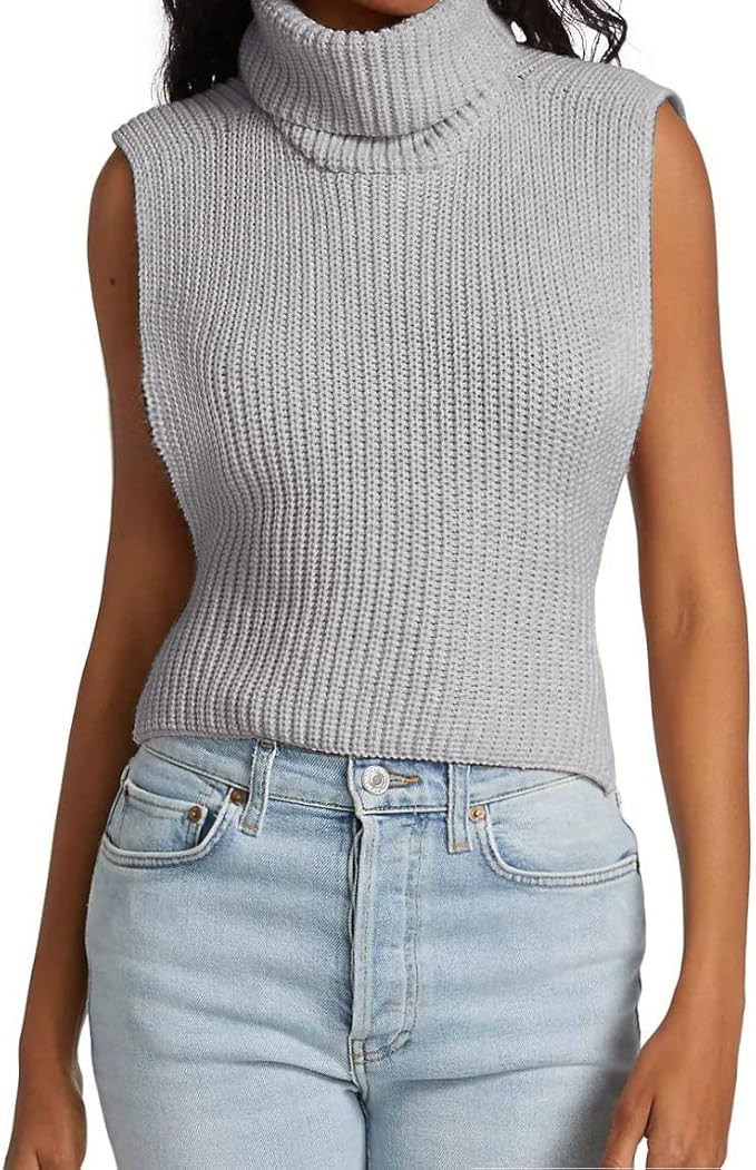 Womens Sleeveless Sweater Vest Turtleneck Ribbed Knit Tank Tops Basic Slim Fit Top | Amazon (US)
