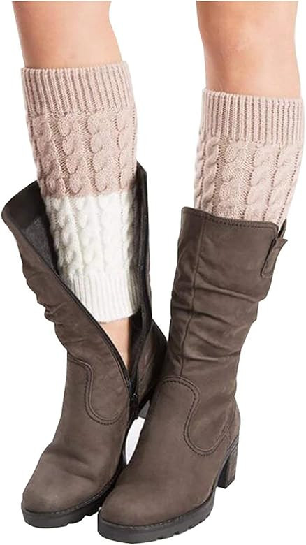 Bestjybt Womens Leg Warmers Crochet Knitted Long Boot Socks Warm Boot Cuffs | Amazon (US)