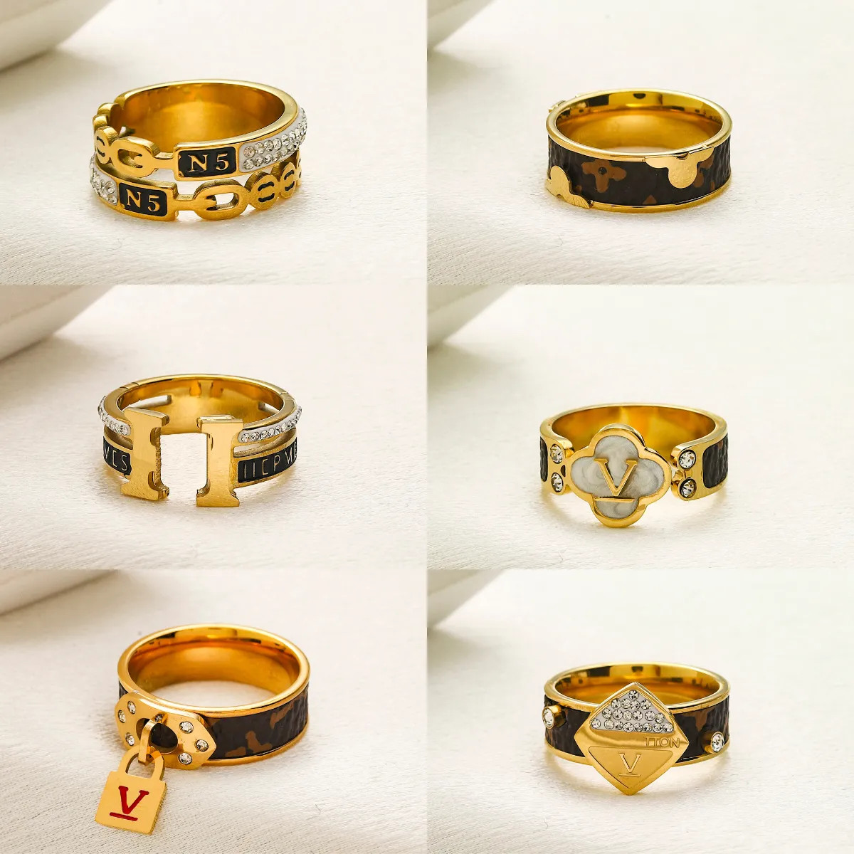 Never Fade Luxurys designer Ring Womens Gold rings Fashion Stainless Steel Engraved Letter Patter... | DHGate