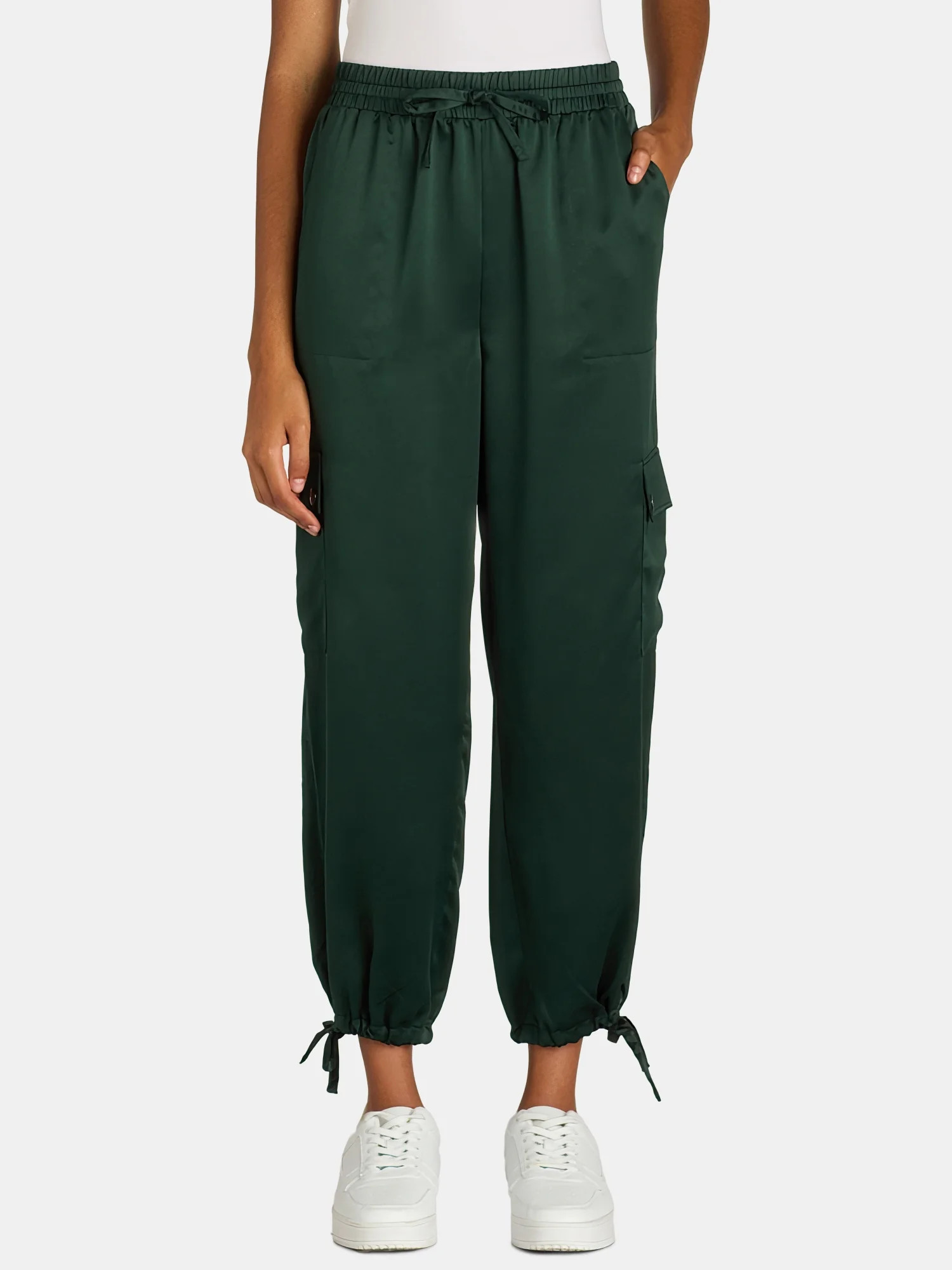 Time and Tru Women's Satin Jogger Mid Rise Pants, 27" Inseam, Sizes XS-XXXL | Walmart (US)
