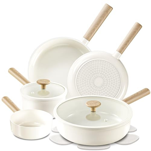 CAROTE 11pcs Ceramic Cookware Set, Pots and Pans Set Non Stick, Nonstick Cookware Set, Dishwasher Safe Non-toxic Healthy Nonstick Cooking Set, with Frying Pans Set, Cream | Amazon (US)