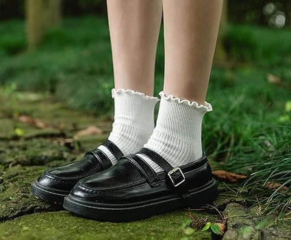 Women Socks, Women Ankle Socks, Lovely double needle solid color Lace edge relent lady socks | Amazon (US)