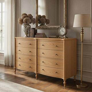 Homsee Yellow Elm 8-Drawer 63 in. Curved Front Chest of Drawers, Ample Storage, Antique Bronze Kn... | The Home Depot