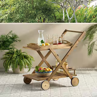 Outdoor Bar Serving Cart with Built-in Wine Rack, Kitchen Carts with Wheels 10056934 - The Home D... | The Home Depot