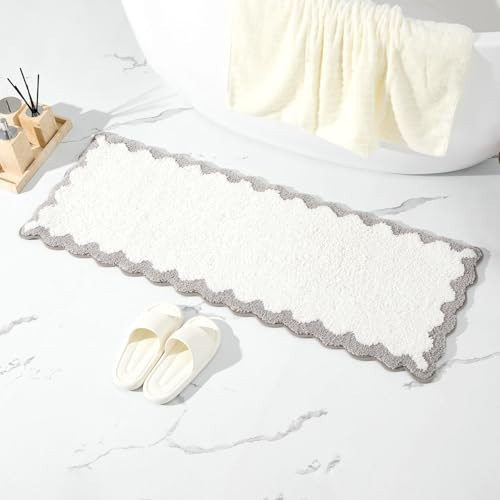 ORTIGIA Long Cute Scalloped Bathroom Rugs Runner, Fun White and Gray Plush Microfiber Scallop Bath Mats Non Slip Washable Quick Dry Absorbent, Rug Carpet for Bathtub Sink Laundry Room Bedroom, 17x47 | Amazon (US)