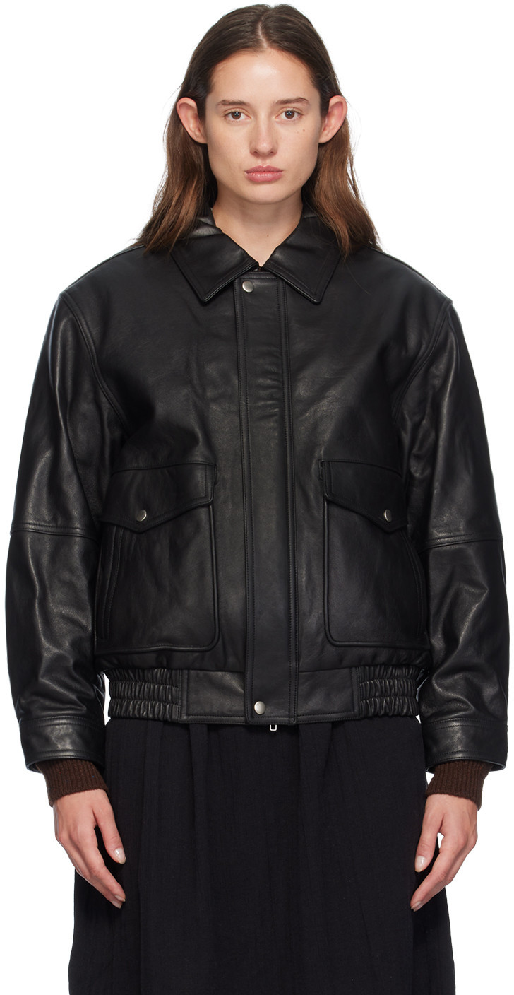 Dunst Black Oversized Leather Jacket | SSENSE