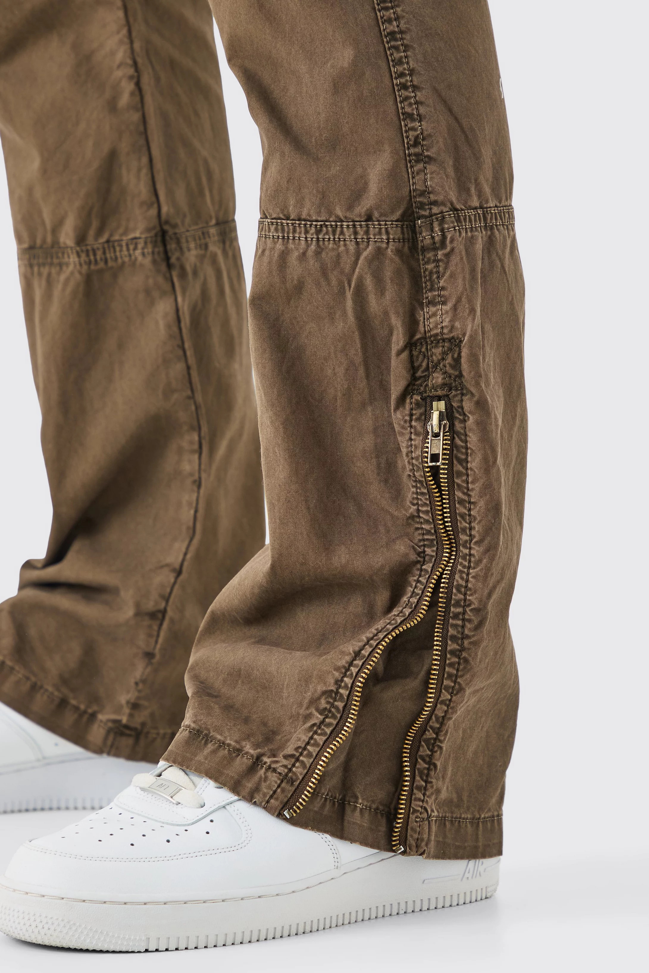 Slim Flare Zip Gusset Overdye Acid Wash Cargo Pants | boohooMAN (US & Canada)