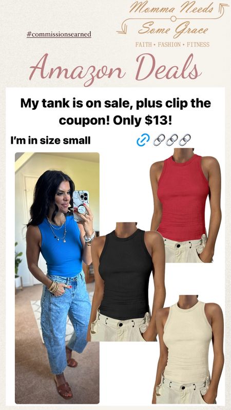 Amazon tank on sale today! I’m in size small in jeans and tank 

#LTKFindsUnder100 #LTKSaleAlert #LTKSeasonal